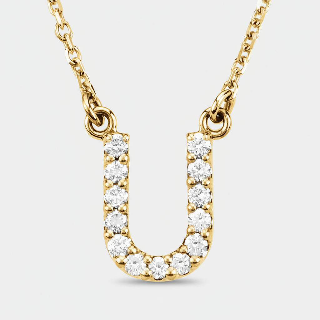 14K Yellow Gold Diamond Initial Pendant Letter "U"