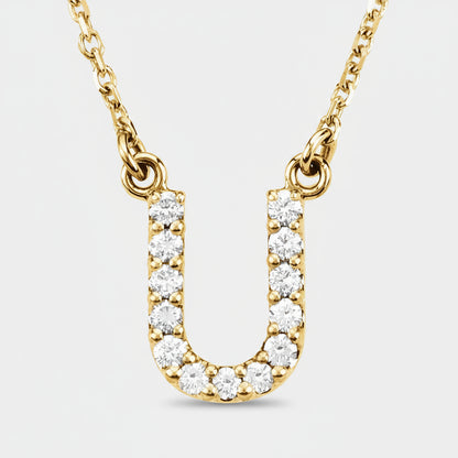 14K Yellow Gold Diamond Initial Pendant Letter "U"