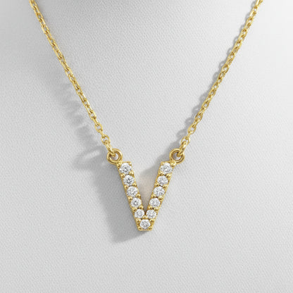 14K Yellow Gold Diamond Initial Pendant Letter "V"