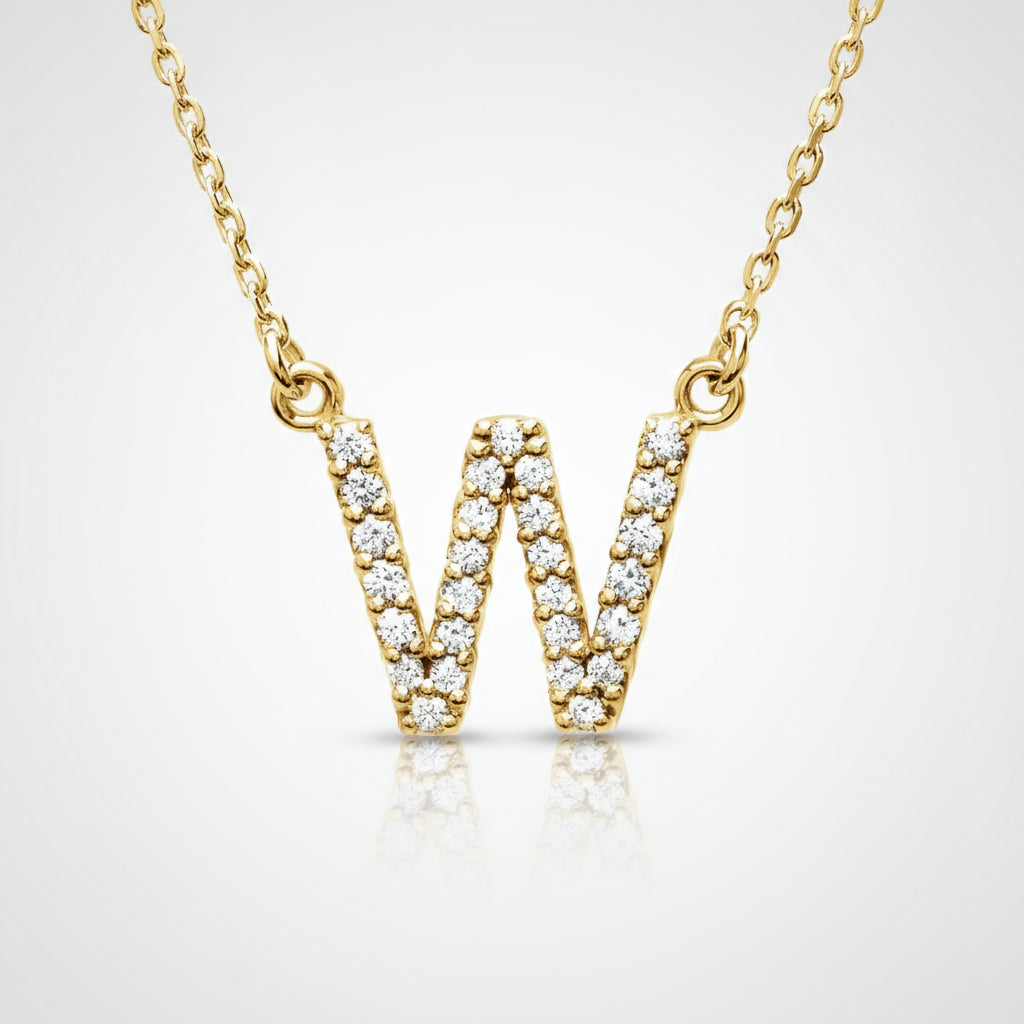14K Yellow Gold Diamond Initial Pendant Letter "W"