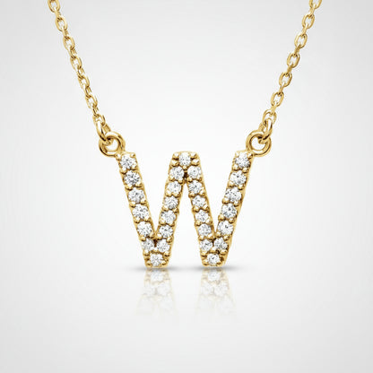 14K Yellow Gold Diamond Initial Pendant Letter "W"