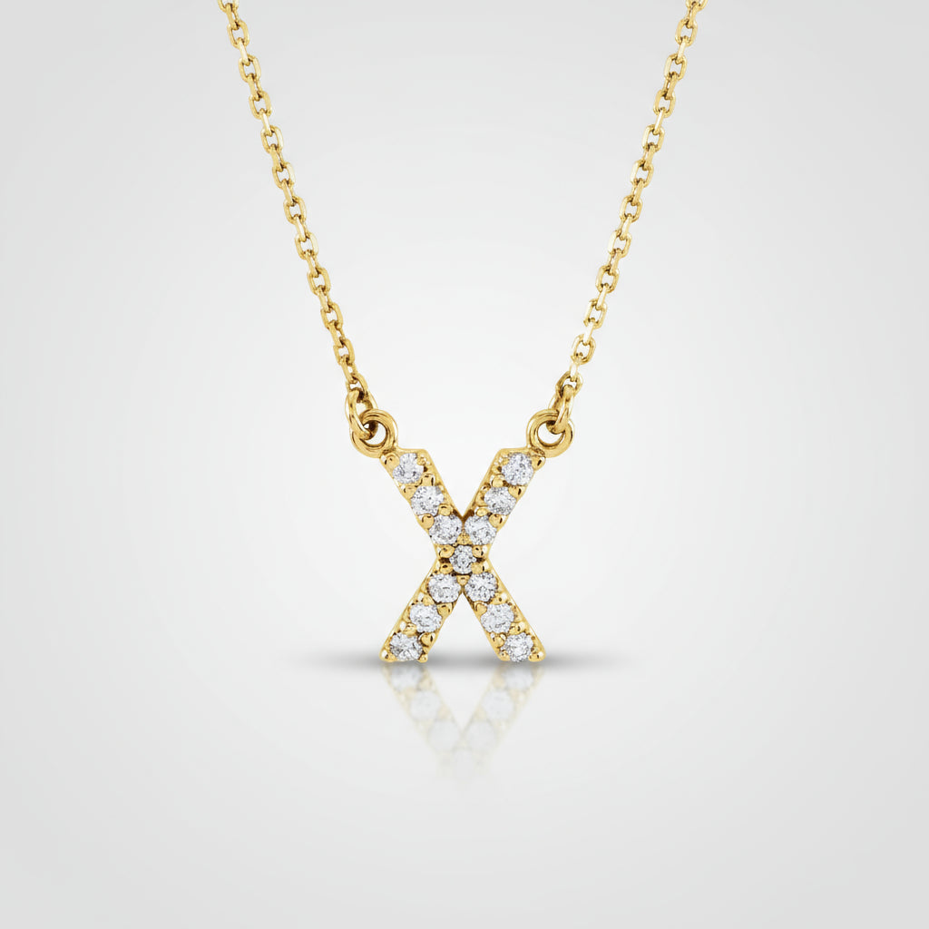 14K Yellow Gold Diamond Initial Pendant Letter "X"