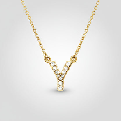 14K Yellow Gold Diamond Initial Pendant Letter "Y"