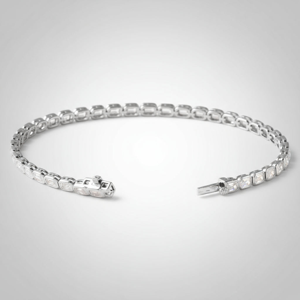 Bezel Set Lab Grown Emerald Cut Diamond Line Bracelet