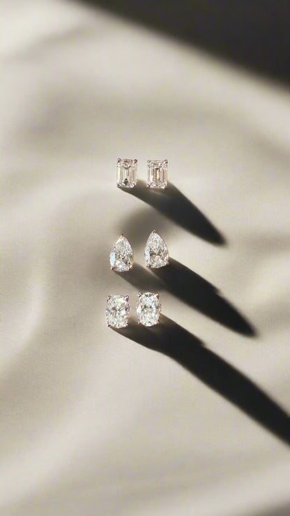 Fancy Shaped Lab Grown Diamond Studs in 14K White Gold
