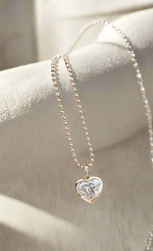 Heart Shaped Lab GrownDiamond Bezel Set on Ball Chain