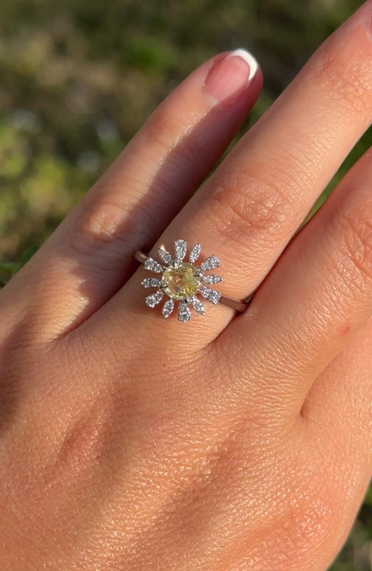 Yellow Sapphire & Diamond Daisy Ring
