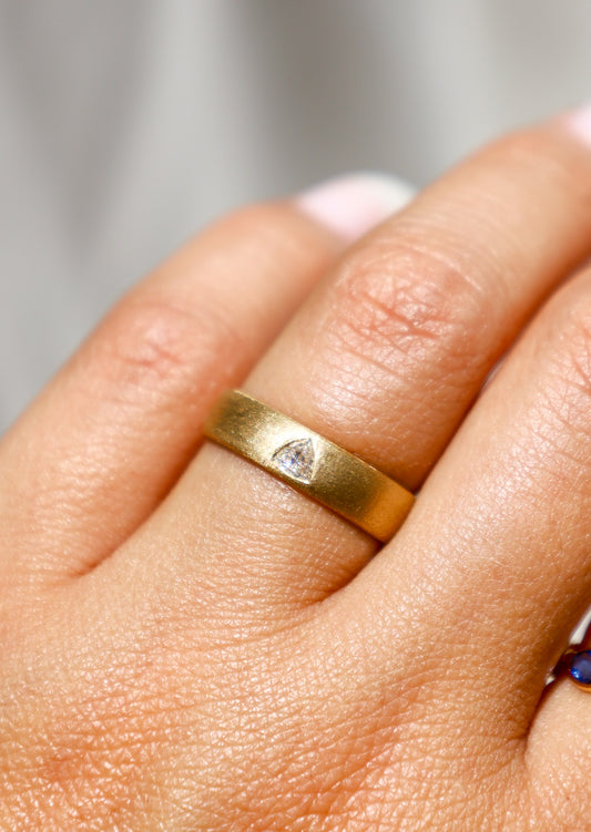 Brushed Gold Trillion Shaped Diamond Ring