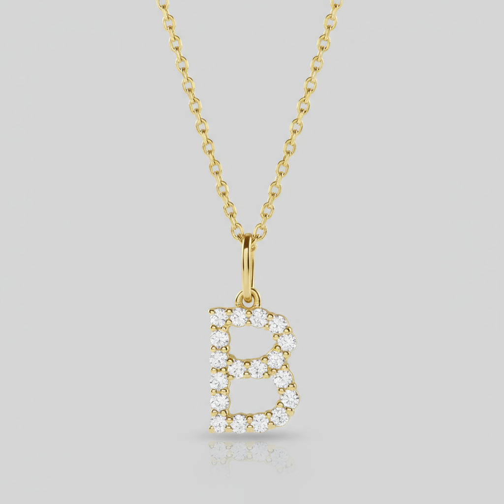 Lab Grown Diamond Letter "B" Initial Pendant 14K Yellow Gold