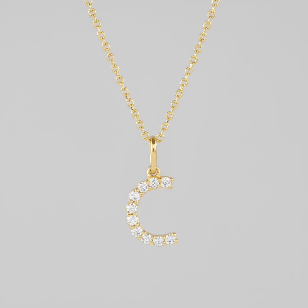 Lab Grown Diamond Letter "C" Initial Pendant 14K Yellow Gold