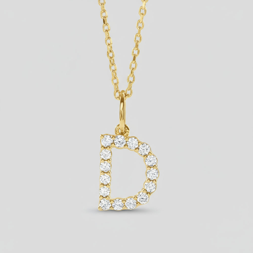 Lab Grown Diamond Letter "D" Initial Pendant 14K Yellow Gold