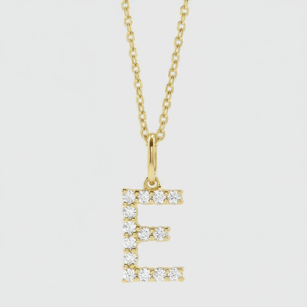Lab Grown Diamond Letter "E" Initial Pendant 14K Yellow Gold