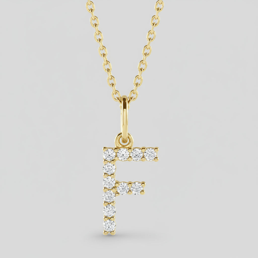 Lab Grown Diamond Letter "F" Initial Pendant 14K Yellow Gold