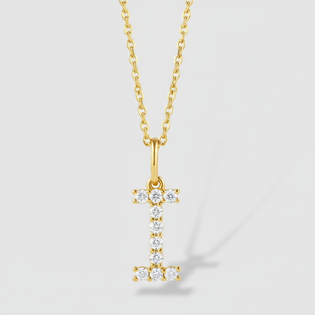 Lab Grown Diamond Letter "I" Initial Pendant 14K Yellow Gold