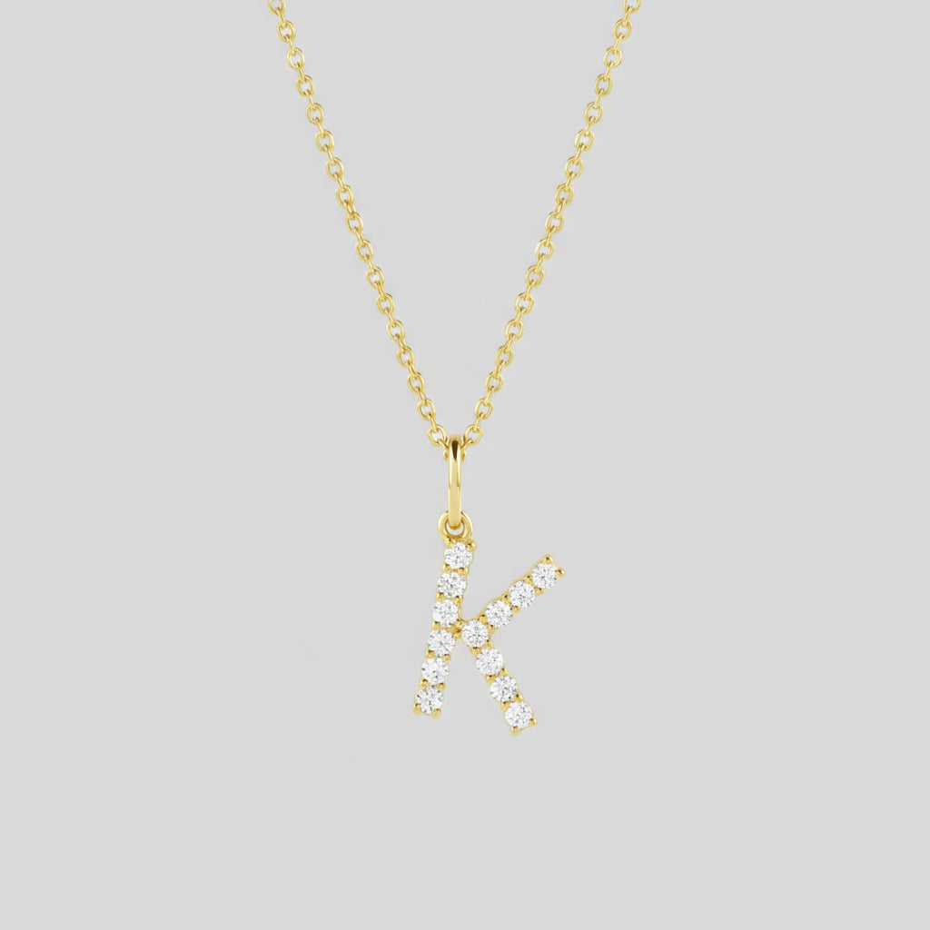 Lab Grown Diamond Letter "K" Initial Pendant 14K Yellow Gold