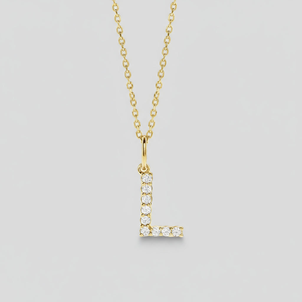 Lab Grown Diamond Letter "L" Initial Pendant 14K Yellow Gold