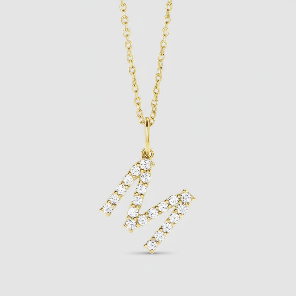 Lab Grown Diamond Letter "M" Initial Pendant 14K Yellow Gold