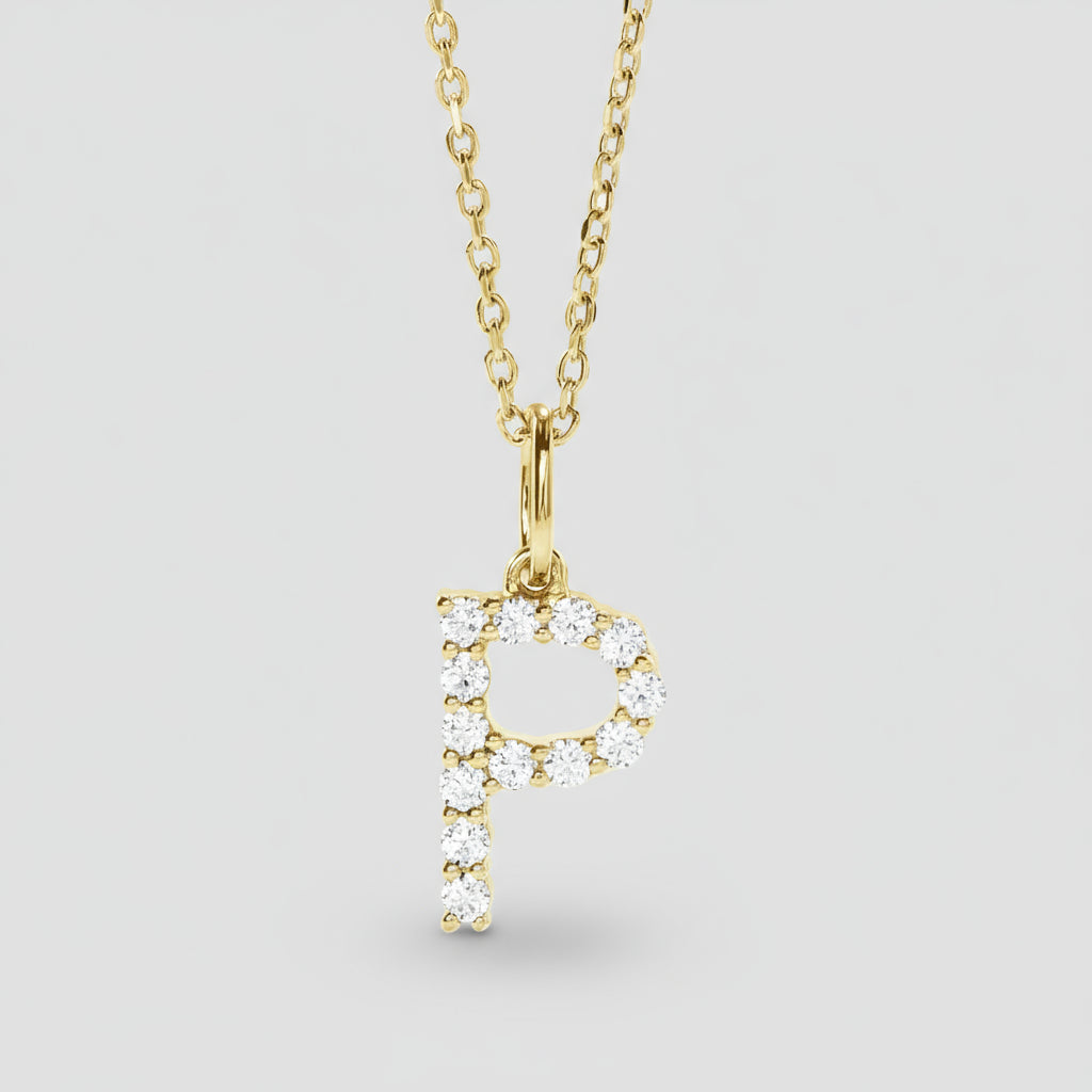 Lab Grown Diamond Letter "P" Initial Pendant 14K Yellow Gold