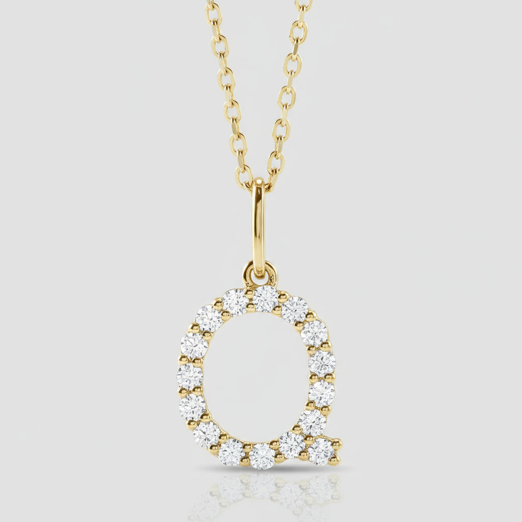 Lab Grown Diamond Letter "Q" Initial Pendant 14K Yellow Gold