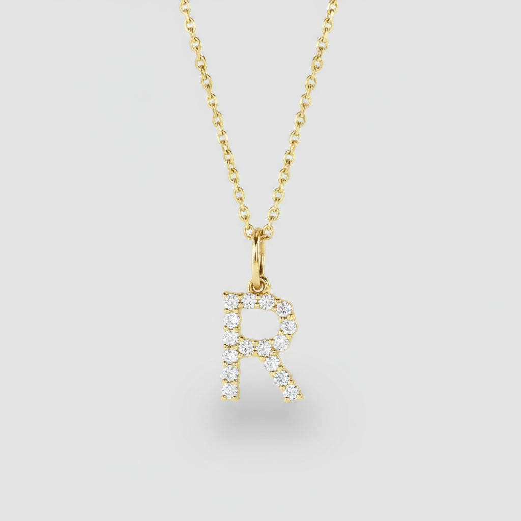 Lab Grown Diamond Letter "R" Initial Pendant 14K Yellow Gold