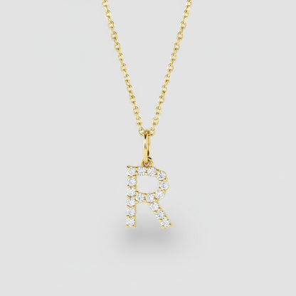 Lab Grown Diamond Letter "R" Initial Pendant 14K Yellow Gold