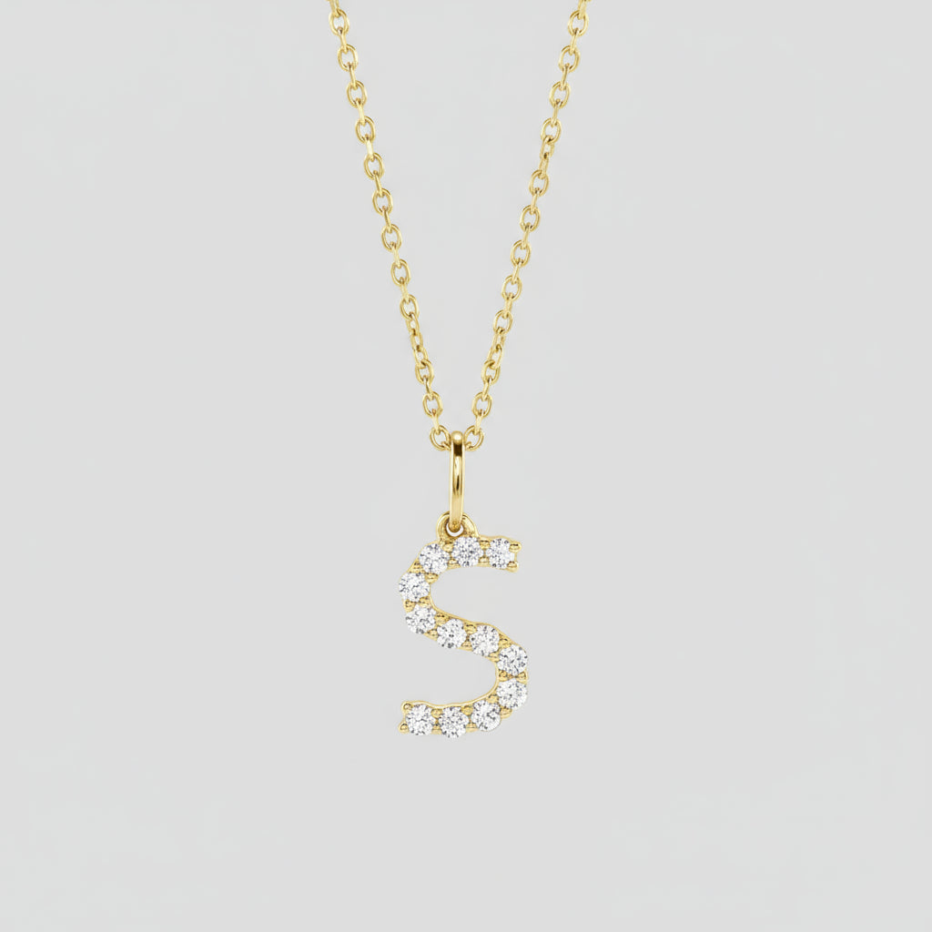 Lab Grown Diamond Letter "S" Initial Pendant 14K Yellow Gold