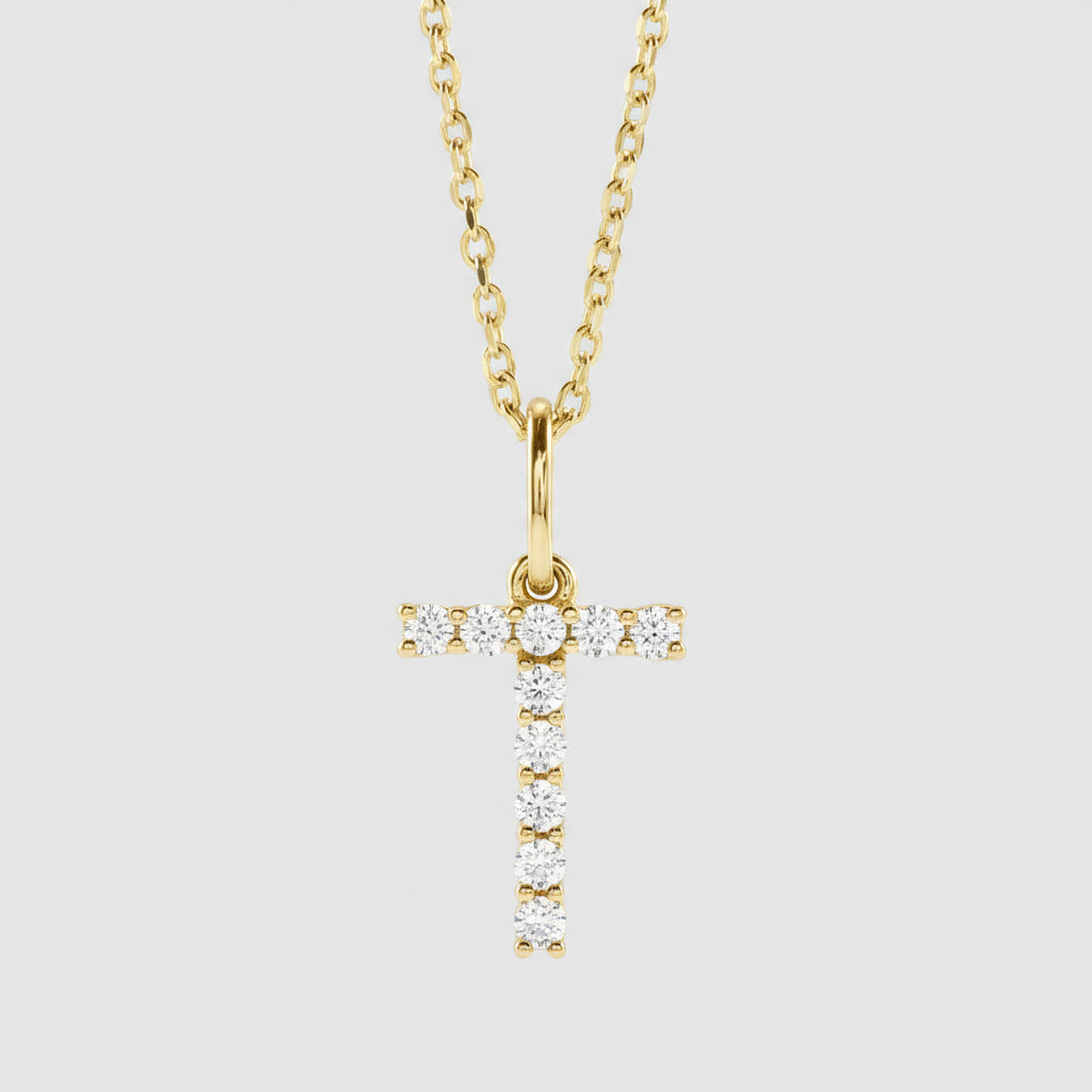 Lab Grown Diamond Letter "T" Initial Pendant 14K Yellow Gold