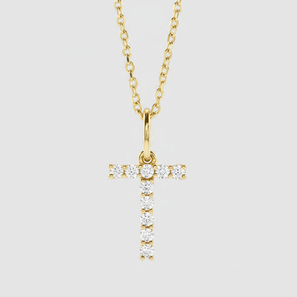 Lab Grown Diamond Letter "T" Initial Pendant 14K Yellow Gold