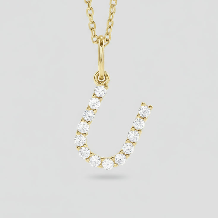 Lab Grown Diamond Letter "U" Initial Pendant 14K Yellow Gold