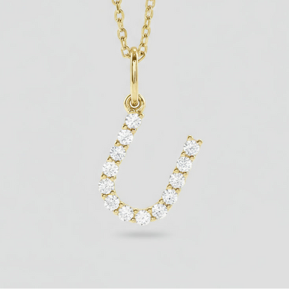 Lab Grown Diamond Letter "U" Initial Pendant 14K Yellow Gold