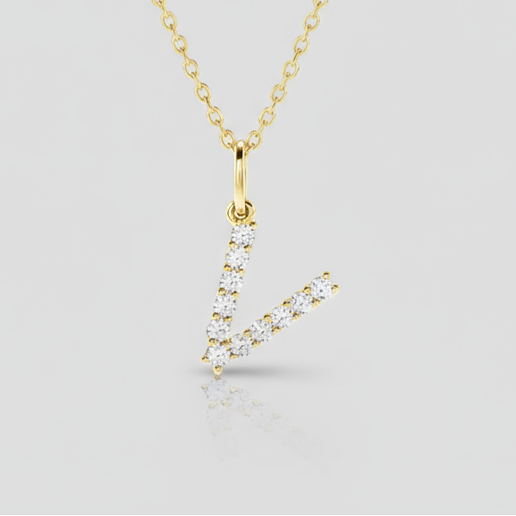 Lab Grown Diamond Letter "V" Initial Pendant 14K Yellow Gold