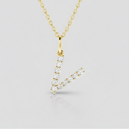 Lab Grown Diamond Letter "V" Initial Pendant 14K Yellow Gold