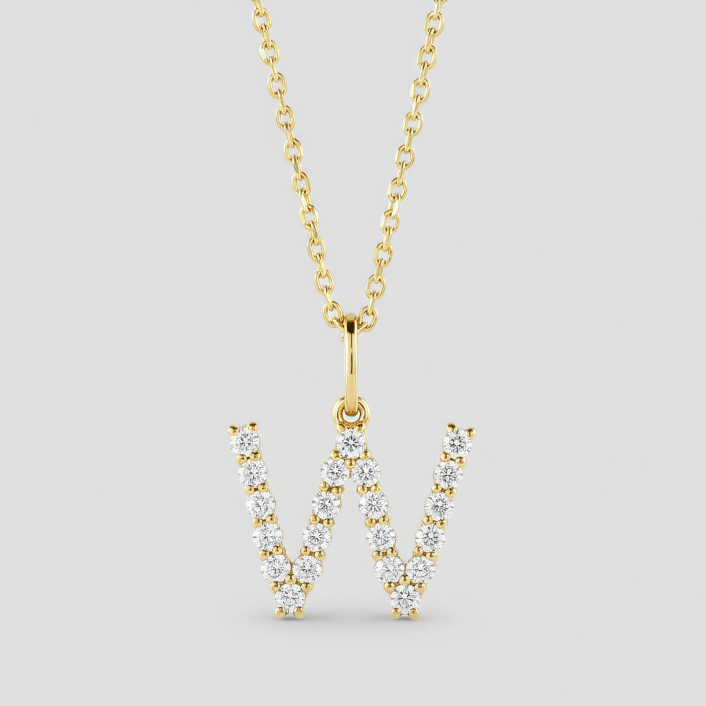 Lab Grown Diamond Letter "W" Initial Pendant 14K Yellow Gold