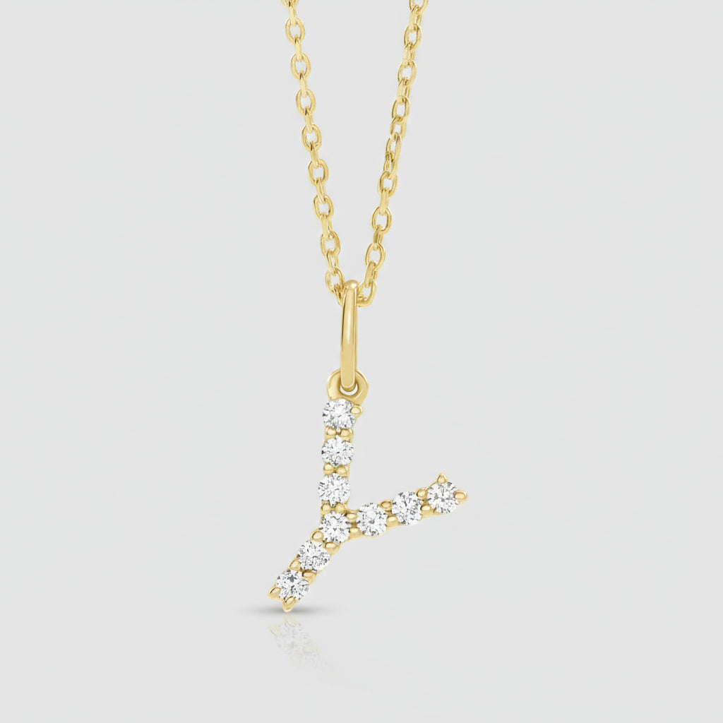 Lab Grown Diamond Letter "Y" Initial Pendant 14K Yellow Gold