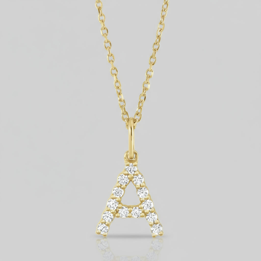 Letter "A" Lab Grown Diamond Initial Pendant 14K Yellow Gold
