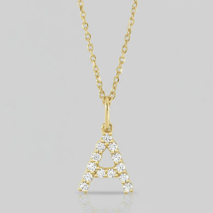 Letter "A" Lab Grown Diamond Initial Pendant 14K Yellow Gold