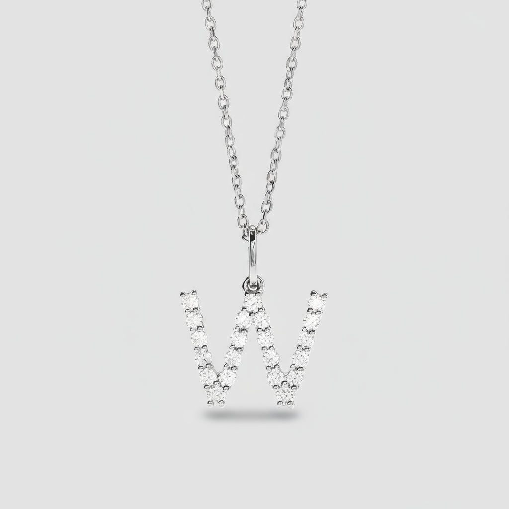 Letter "W" Lab Grown Diamond Initial Pendant 14K White Gold