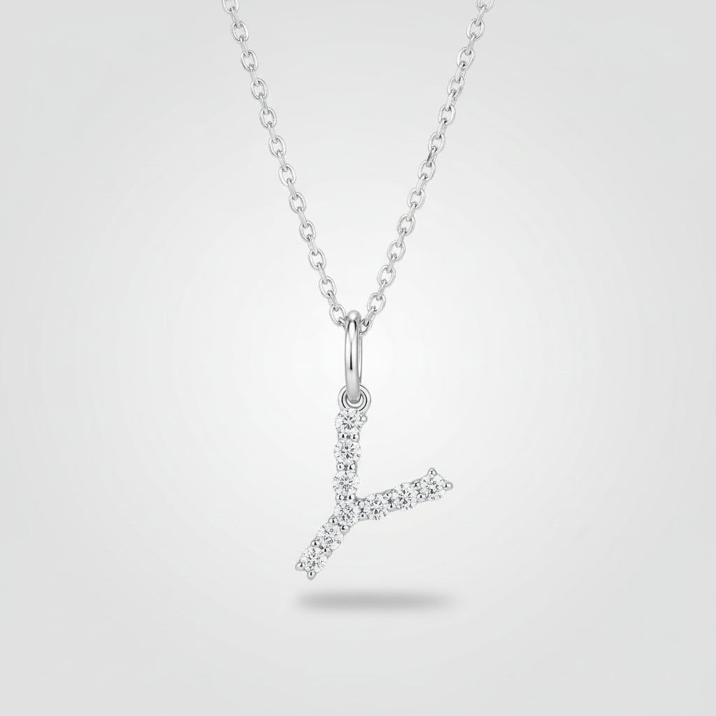 Letter "Y" Lab Grown Diamond Initial Pendant 14K White Gold
