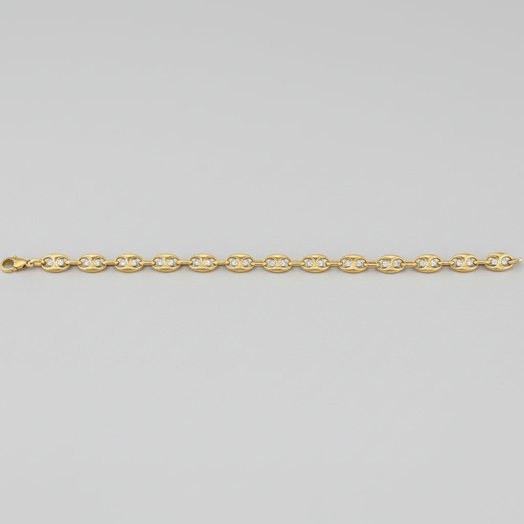 Gold chain bracelet on a white background