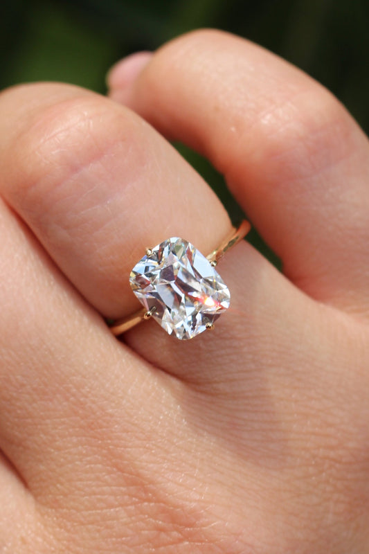 Old Mine Cut Elongated Cushion Engagement Ring