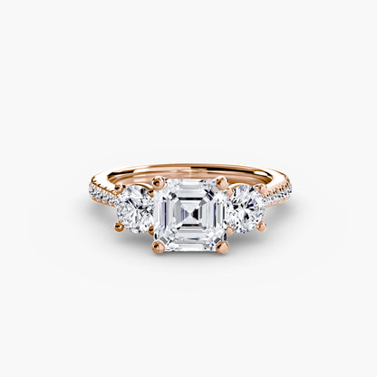 Amy Three Stone Engagement with Pave Band