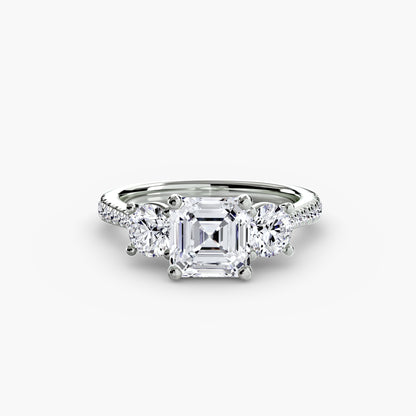 Amy Three Stone Engagement with Pave Band