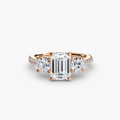 Amy Three Stone Engagement with Pave Band