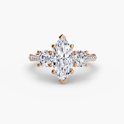 Amy Three Stone Engagement with Pave Band