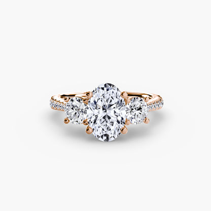 Amy Three Stone Engagement with Pave Band