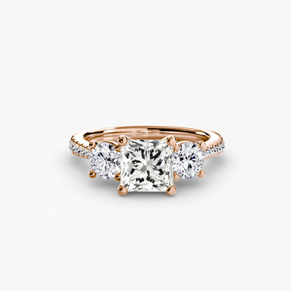 Amy Three Stone Engagement with Pave Band