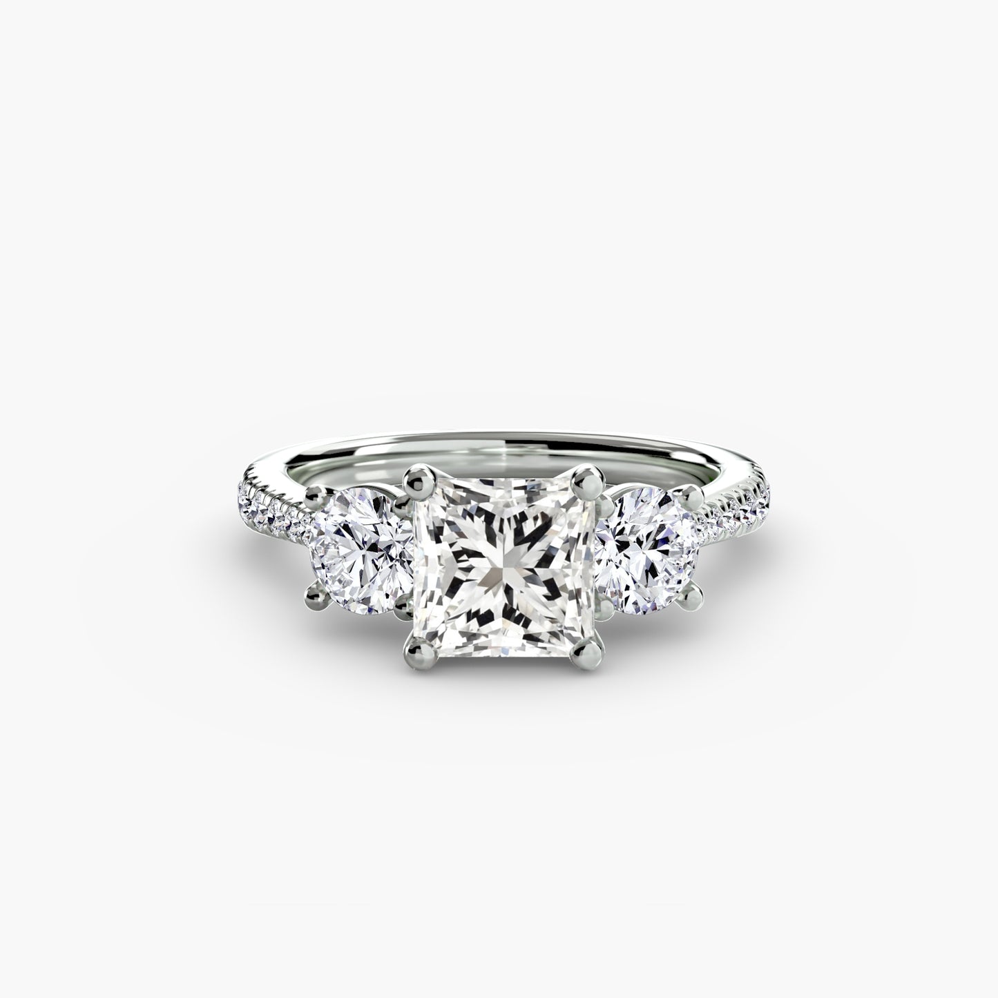 Amy Three Stone Engagement with Pave Band