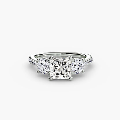 Amy Three Stone Engagement with Pave Band