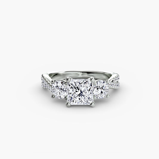 Aurelia Three-Stone Ring with Pavé Band