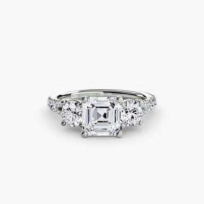 Amy Three Stone Engagement with Pave Band